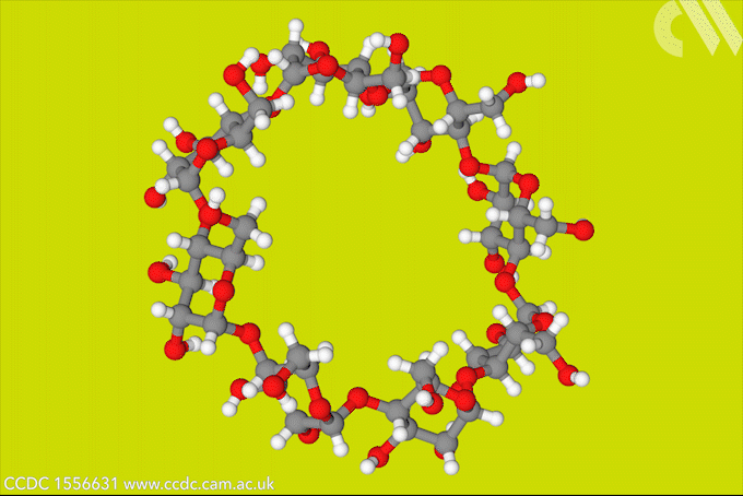 GIF متحرک نشان می دهد که مولکول γ-cyclodextrin در حال چرخش است