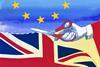 An illustration showing scissors separating the UK flag from the EU flag