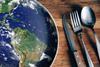 An image showing a plate that has a print resembling planet Earth