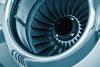 Close up image of a jet engine