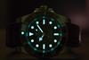 Rolex submariner, dial glowing in the dark