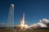 Antares rocket, with the Cygnus cargo spacecraft aboard, is seen as it launches