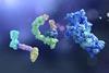 An abstract image of proteins involved in targeted protein degradation set over a purple background