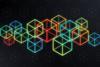 Cube Blockchain Abstract. Blockchain and cryptocurrency dark isometric cubes background.