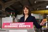 Rachel Reeves in front of a podium that reads "Kickstart economic growth"