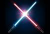 Illustration showing red and blue light sabers clashing in space