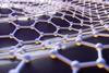 3d illustration of a graphene material molecular grid. Atoms connected in the hexagonal crystal lattice. A concept of carbon structure.