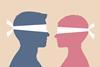 An illustration of two blindfolded people