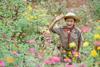 Cub scout surrounded by flowers