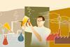 An illustration showing a scientist working on biofuels
