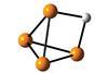 A structure showing that the weakly bonded hydrogen of [P4H]+ sits on the edge of the P4-tetrahedron