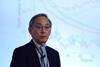 ST. PETERSBURG, RUSSIA - JUNE 22, 2015: Plenary thesis of Nobel Prize Laureate in physics Steven Chu during Saint Petersburg scientific forum "Nanostructures: physics and technology"
