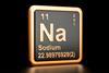 An image showing the sodium element as it appears in the periodic table