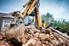 Hydraulic excavator machinery working on site demolition