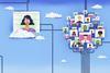 Businesswoman connected to social network
