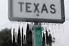 An image showing a frozen Texas sign