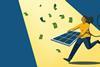 Woman catching money with solar panel