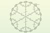 Chemical structure showing an organic ring of 18 units that include nitrogen, argon and zinc around a snowflakes like organic structure with six branches each with three subbranches