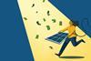 Woman catching money with solar panel