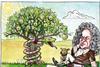 Cartoon Newton with tree