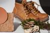 Vegan leather shoes from mushroom mycelium and samples of vegan bio leather