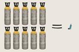 10 gas cylinders and 1 inhaler
