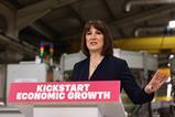 Rachel Reeves in front of a podium that reads "Kickstart economic growth"