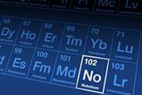 A section of the periodic table with element 102, Nobelium, highlighted