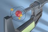 An illustration of an atom held in a clamp