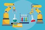 Illustrated image showing robots automating chemistry process