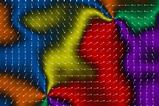 A grid of arrows swirling around points that are also intersections of different colours