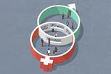 Male and female symbols filled with patients and nurses