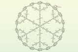 Chemical structure showing an organic ring of 18 units that include nitrogen, argon and zinc around a snowflakes like organic structure with six branches each with three subbranches