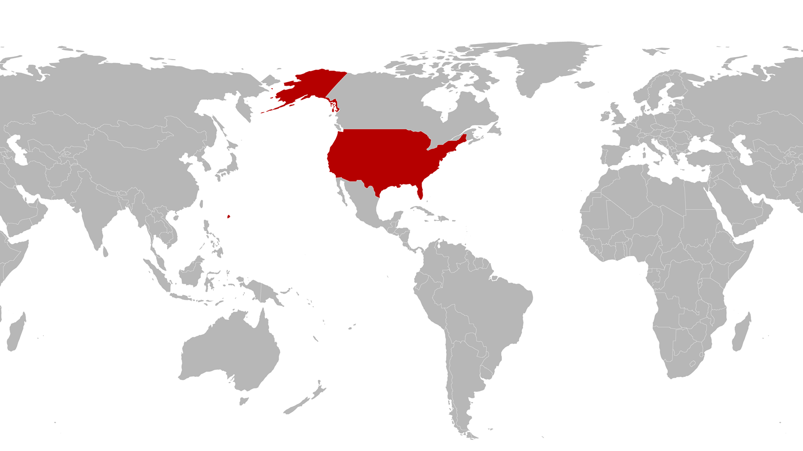 World map with centred USA highlighted