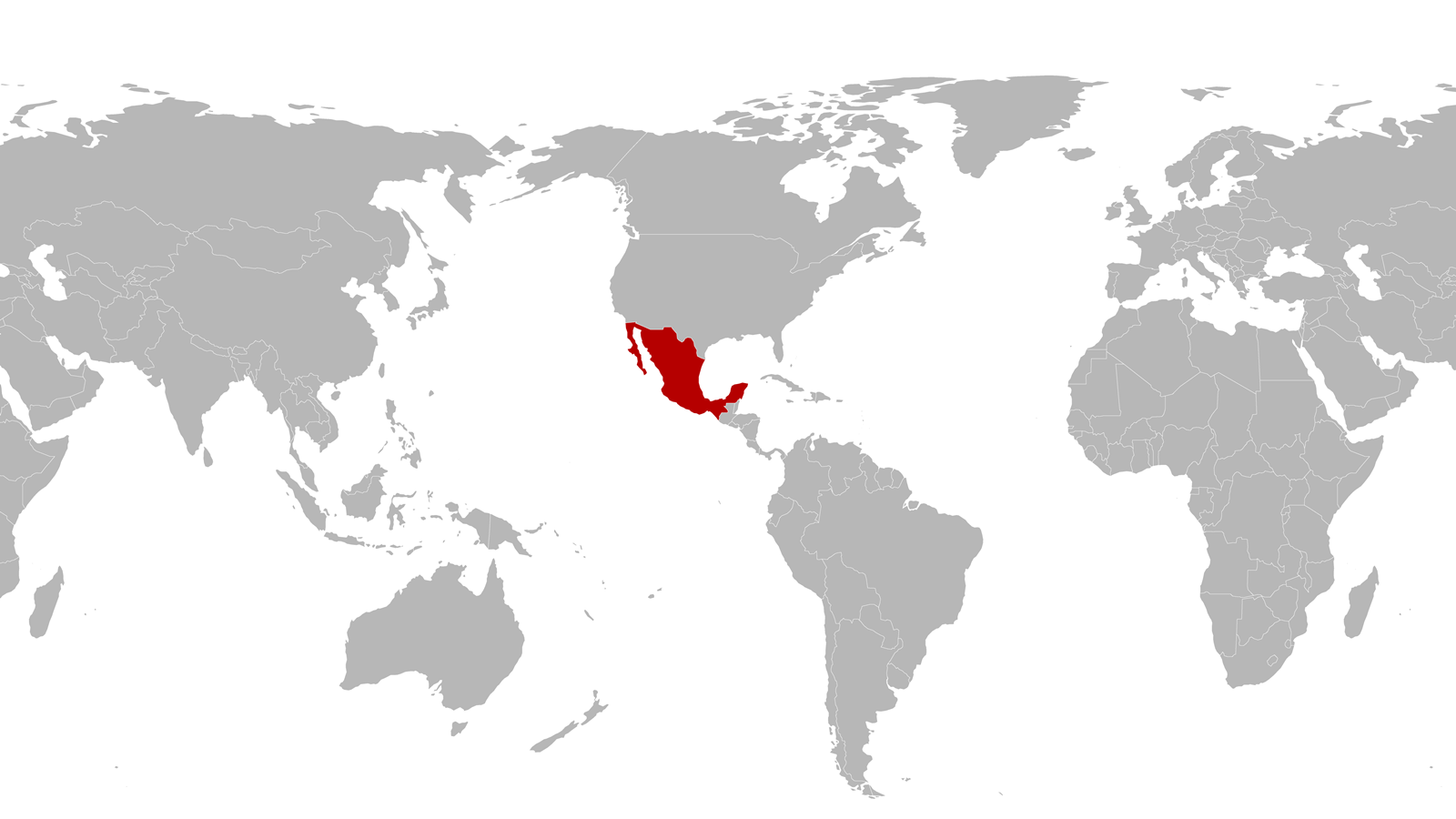 World map with centred Mexico highlighted