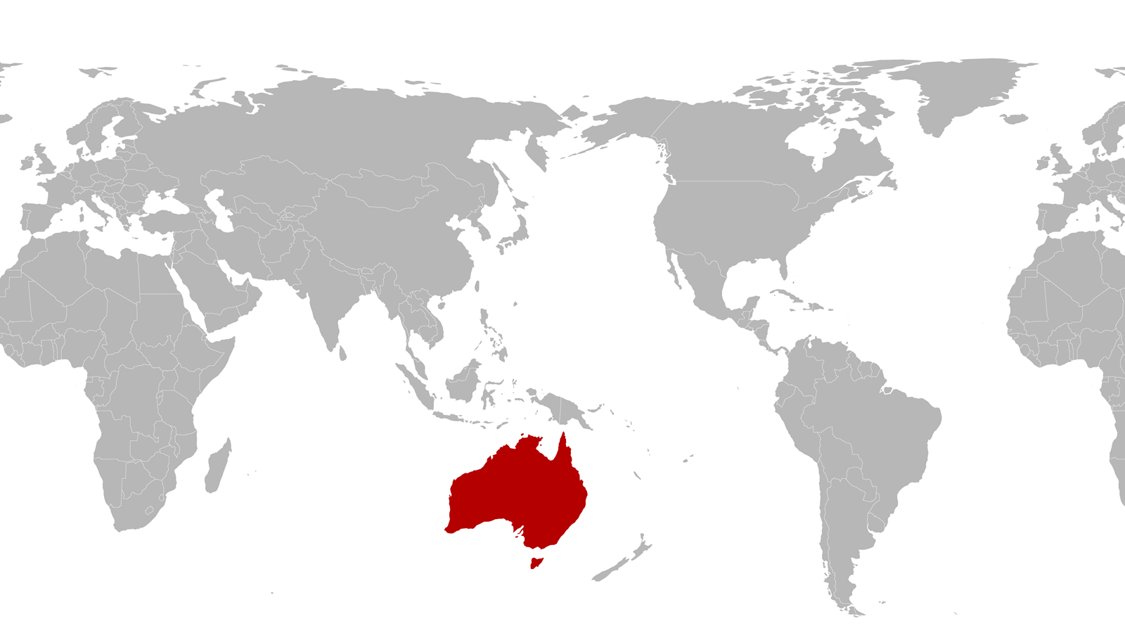 World map with centred Australia highlighted