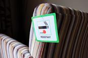 Sofa with flame resistant label