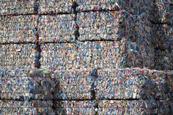 A large volume of bundled plastic waste