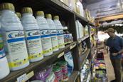 Bottles of paraquat insecticide on sale in a shop in Thailand