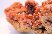 Red vanadinite cluster crystal growing in cubes formation