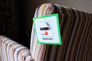 Sofa with flame resistant label