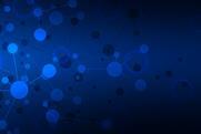 Illustration of 2D molecular network on blue background