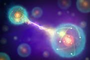 Artistic rendering of two atoms connected by quantum entanglement