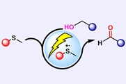 A diagram showing a sulphide group turned positive by electrochemistry ning to oxidise an alcohol group
