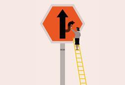 An image showing a woman painting an arrow divergent from another arrow