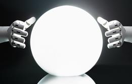 An image showing robot hands and a future crystal