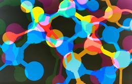 An abstract colourful pattern based on the outlines of plastic molecular models