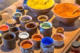 Variety of mineral pigments used in painting