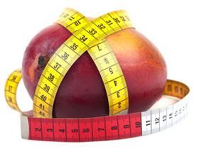 A mango wrapped in measuring tape