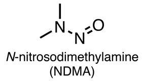 An image showing yhe structure of N-nitrosodimethylamine (NDMA)